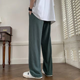 Ceekoo Summer Pleated Pants Men Fashion Oversized Ice Silk Pants Men Streetwear Loose Straight Pants Mens Baggy Trousers M-3XL