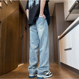 Ceekoo  - Striped Gradient Jean Basic Casual Men Jeans Loose Fitting Denim Pants All-match Pants Straight Leg Trendy Jeans