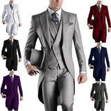 Ceekoo  Custom Made White/black/grey/burgundy Tailcoat Men Party Prom Groomsmen Suits For Wedding Tuxedos Jacket+pants+vest