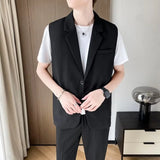 Ceekoo  -  Suit Vest Men Slim Fit Fashion Social Mens Dress Vest Korean Business Casual Solid Color Vest Mens Office Formal Vest S-3XL