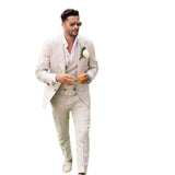 Ceekoo  -  Summer Linen Men Suits 3 Piece Chic Single Breasted Peak Lapel Outfits Fashion Daily Casual Slim Groom Wedding Party Tuxedo