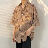 Ceekoo  Japanese Vintage Loose Shirt For Men Short Sleeve Printed Couple Casua Student Top Spring Summer Thin Jacket D0038