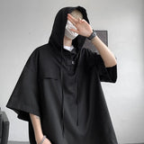 Ceekoo  5 Colors Summer Hooded T shirt Men Korean Half Sleeve Pullover Streetwear Loose T-shirt Tops Drawstring Men Clothing 5XL-M