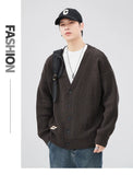 Ceekoo  Autumn Winter Retro V-neck Cardigan Sweater Men's Trendy Loose Large Size Casual Knit Sweater Button Soft