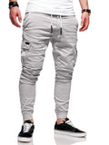 Ceekoo  -  Men's Jogging Pants Denim Flip Pocket Side Drawstring Waist Overalls Leisure Elastic Sports Pants Training Tactical Pants