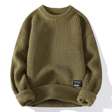 Ceekoo Casual Men's Round Neck Sweater Solid Color Texture Warm Knit Slim Fit Pullover Sweater Fashion New Winter