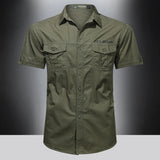 Ceekoo  -  Trendy Solid Color Men's Casual Short Sleeve Cotton Shirt With chestPocket, Men's Shirt For Summer, Tops For Men