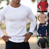 Ceekoo  -  Autumn Men's Vertical Striped Long-sleeved T-shirt Fashion Round Neck Elastic Exercise Muscle Fitness Pullover Golf Casual Shirt