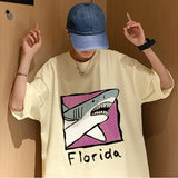 Ceekoo  American Printed Short Sleeve T-Shirt Men and Women Summer New Loose Cotton Half Sleeve Couple Body Shirt  Fun Shark