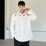 Ceekoo  -  Hollow Out Design Long Sleeved Shirt Loose Style Casual Korean New Fashion Solid Color Turn-down Collar Casual 9A3223