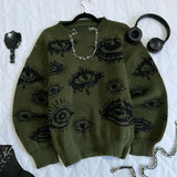 Ceekoo  -  Gothic Punk Oversized Eye Pattern Sweaters for Men and Women Autumn and Winter Thickened Sweatshirts Knitted Sweater Streetwear