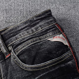  Ceekoo Italian Style Fashion Men Jeans Retro Black Gray Elastic Slim Fit Ripped Jeans Men Trousers Vintage Designer Denim Pants Hombre