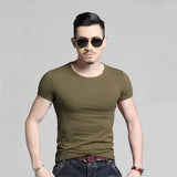 Ceekoo   New Men's Tops Tees T Shirt Pure Color ModaL Cotton Short Sleeved T-Shirt Male V-Neck Tops Bottoming Shirt