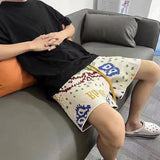 Ceekoo  -  Cashew Flower Knitted Shorts Men Women Drawstring Loose Five Quarter Pant Summer American  Vintage High Street Casual Shorts