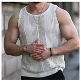 Ceekoo  -  Summer New Men's Sleeveless T-shirt Sleeveless Slim Knit Vest Men's Tank Top Sexy Hollow Through Men's Vest FugeesTee Sportswear