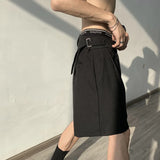 Ceekoo  -  Summer Grey/Black Suit Shorts Men Fashion Society Mens Dress Shorts Korean Style Loose Straight Shorts Mens Casual Shorts M-XL