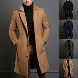 Ceekoo Atutumn Winter Long Warm Wool Trench Coat For Men Solid Color Single Breasted Luxury Wool Blends-Overcoat Tops Coats Clothing