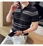 Ceekoo  New Summer Clothing Men's Luxury Knitted Jacquard Polo Shirt Casual Breathable Leisure V Neck Short Sleeve Knitwear B01