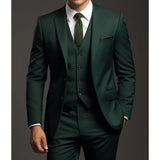 Ceekoo  -  Dark Green Men Suits 3 Piece Set Elegant Single Breasted Notch Lapel Solid Outfits Slim Fashion Business Casual Wedding Suits