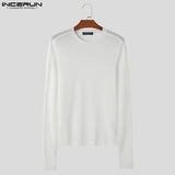 Ceekoo  Men T Shirts Solid Color Transparent O-neck Long Sleeve Streetwear Men Clothing Fitness Korean Casual Male Tee Tops INCERUN