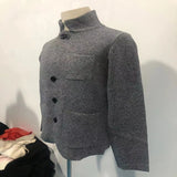 Ceekoo  -  British Style Mens Clothing Knit Cardigan Autumn Winter New Fashion Single Breasted Black Stand Collar Knit Sweater Coats Men