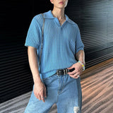 Ceekoo  -  Mens Casual Hollow Knitted Shirt Genderless New Fashion Personality Youthful Streetwear Versatile Short Sleeve Top Unisex