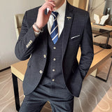 Ceekoo Jacket Vest Pants High End Brand Casual Business Formal Office Plaid Men's Suit Groom Wedding Dress Party Suit  Blazer Trousers