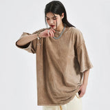 Ceekoo Vintage Acid Wash Cotton T-shirt for Men Women Summer Casual Oversized Loose Fit Tshirt Short Sleeve Crewneck Tees Tops Unisex