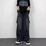 Ceekoo Spring And Autumn Vintage Wide Leg Big Pocket Overalls Men Y2K Neutral Loose Straight Leg Casual High Street Hip Hop Jeans