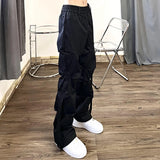 Ceekoo  -  High Street Pleated Overalls Men's Pants Fashion Loose Straight Button Casual Male Trousers Solid Color Darkwear 9A6007