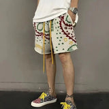 Ceekoo  -  Cashew Flower Knitted Shorts Men Women Drawstring Loose Five Quarter Pant Summer American  Vintage High Street Casual Shorts