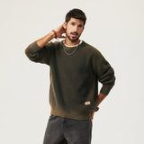 Ceekoo  -  Autumn men's work style knitwear casual loose large size gradient sweater men's patch round neck pullover tops