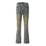 Ceekoo  -  Spring and Autumn High Street Jeans for Men Y2K Straight-leg Pants Splash-ink Button Pocket Washed Trousers A167