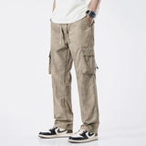 Ceekoo Spring New Style Korean Fashion Men's Baggy Khaki Cargo Pants Cotton Outdoor Style Drawstring Straight Trousers Male