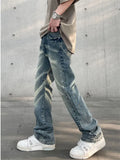 Ceekoo  -  High Street Jeans Men's Tie Dye Made Old Wash Straight Leg Pants Button-pocket Fashion Trousers Loose A164