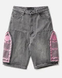 Ceekoo  -  Casual faded washed ripped denim shorts men's street style retro personality chic straight wide leg light color denim shorts