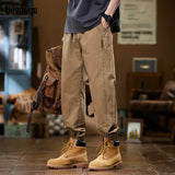 Ceekoo  New Men's Cargo Pants 100% Cotton Solid Color Work Wear Casual Pant Wide Korean Jogger Trousers Male