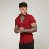 Ceekoo Summer Fashion Slim Fit Button Short Sleeve Shirts Men Casual Sportswear Dress Shirt Male Hipster Shirts Tops Fitness Clothing