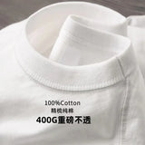 Ceekoo Double Yarn 400G Heavy Duty Short Sleeve T-shirt Men Summer Pure Cotton Thick Small Neckline Pure White American Half Sleeve