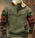 Ceekoo  -  Autumn Winter Men's Fleece Warm Tactical Sweatshirt Retro Printed Long Sleeve Semi-zipper Stand Collar Hooded Pullover Sweater