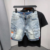 Ceekoo New Luxury Men's Shorts Korean Style Streetwear Short Jeans with Designer Large Pockets Cargo Casual Denim Shorts