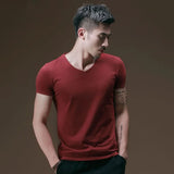 Ceekoo   New Men's Tops Tees T Shirt Pure Color ModaL Cotton Short Sleeved T-Shirt Male V-Neck Tops Bottoming Shirt