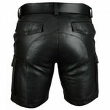 Ceekoo New Solid Color PU Leather Pants Casual Men's Short Leather Pants Summer Fashion Trend Club Punk Style Shorts for Men