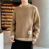 Ceekoo  -  Loose Sweater Lazy Senior Sense Men's Pullover Sweater Autumn Winter Crewneck Fake Two Korean Version Fashion Brand Knit Sweater