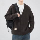 Ceekoo  Autumn Winter Retro V-neck Cardigan Sweater Men's Trendy Loose Large Size Casual Knit Sweater Button Soft