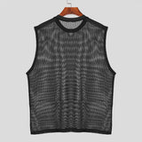 Ceekoo  -  Streetwear Mens Fashion Mesh Tank Tops Hollow Out See Through Sexy Vest Men Summer Trendy Solid Color Loose Sleeveless Camisoles