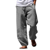 Ceekoo  Men's Cotton Hemp Pants Elastic Waist Loose Drawstring Summer Beach Pants Men's Straight Jogging Yoga Pants Male Streetwear