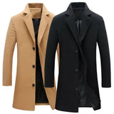 Ceekoo  Single Breasted Lapel Long Coat Jacket Fashion Autumn Winter Casual Overcoat Plus Size Trench Men's Woolen Coats Solid Color