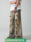 Ceekoo  Old and Worn Hole Jeans, High Street, Wasteland Style, Small Crowd Vibe, Beggar, Floor Sweeping Long Pants, blusa masculina