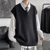 Ceekoo  Spring Autumn Winter Fashion Solid Casual Pullover Tess Vest Men Loose Knitted Top Student Preppy Style Sweater Gentle PlusSize